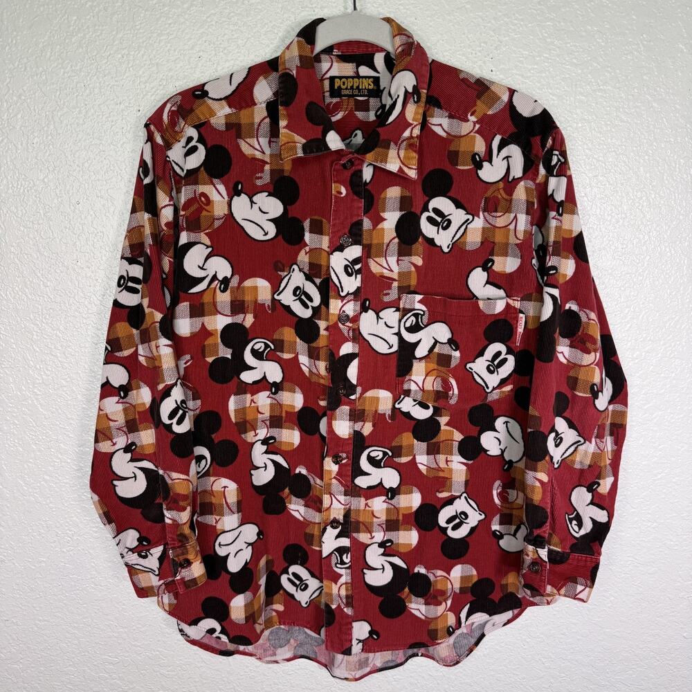 Vintage Mickey Mouse Shirt Womens Corduroy Button Up Top Disney Poppins Grace Co - Picture 1 of 12